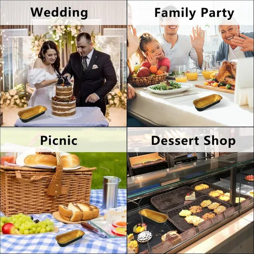 Vista 6 de Juego de 12 mini moldes para pan con tapas y cucharas, 200 ml, desechables, rectangulares, de aluminio con papel de aluminio, para hornear pasteles