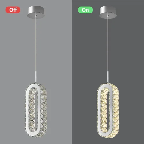 Vista 5 de Iluminación colgante para isla de cocina LED moderna cromada, mini candelabros ovalados de cristal para dormitorio, sala de estar, baño, comedor