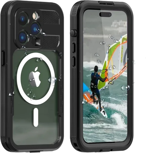 Vista 14 de Funda impermeable para iPhone 15 Plus, protector de pantalla integrado, a prueba de golpes, a prueba de nieve, a prueba de polvo, funda protectora