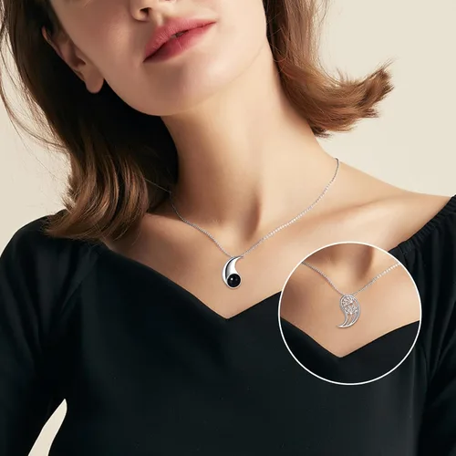 Vista 3 de AXELUNA Yin Yang Tree of Life necklace Sterling Silver Matching Couples Friendship Necklace Jewelry For Women Men Gift