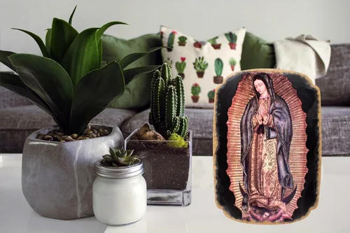 Vista 5 de mrcjsales: Placa Nuestra Señora de Guadalupe Pregamino Artesanía en resina Símbolo cultural único marco religioso cuadro virgen de guadalupe