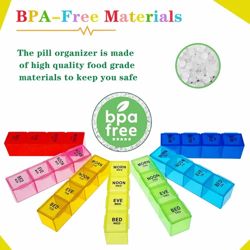 Vista 4 de ZVZM Organizador semanal de píldoras 4 veces al día, organizador grande de medicamentos, pastillero para 7 días y 28 compartimentos, contenedor