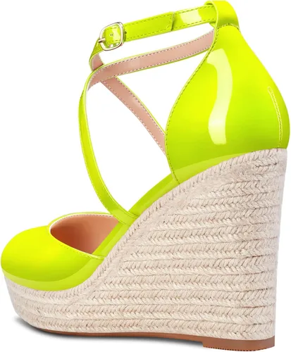 Vista 3 de Aachcol Zapatos de vestir de tacón alto con punta redonda para mujer, con correa de tobillo y tacón alto grueso, patente de boda, 4 pulgadas