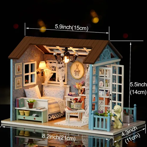 Vista 5 de Kit de casa de muñecas en miniatura para bricolaje, casa de muñecas de madera realista en miniatura 3D, habitación de casa de muñecas con muebles