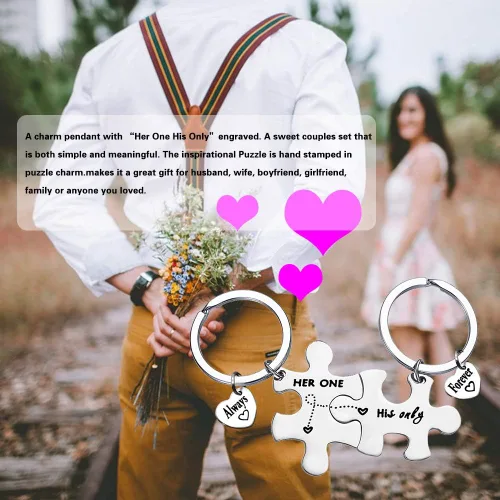 Vista 6 de Vadaka Llavero para parejas, regalos para novia, novio, rompecabezas, llavero para él, para pareja, juego de llaveros a juego, joyería para parejas