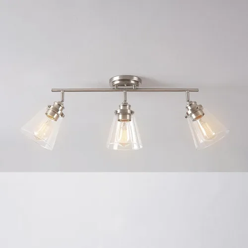 Vista 4 de GLOBE Electric 59628 Jackson - Iluminación de riel de 3 luces, níquel cepillado, pantallas de vidrio transparente, plata, bombilla no incluida