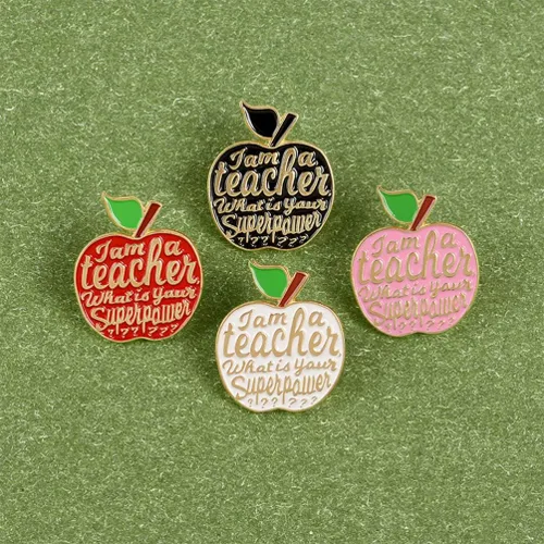 Vista 7 de Holibanna Teacher Gifts Teacher Brooch Letter Enamel Pins Apple Lapel Pins Sweater Clothing Decorative Gift for Girls Women Bag Clothes Jeans