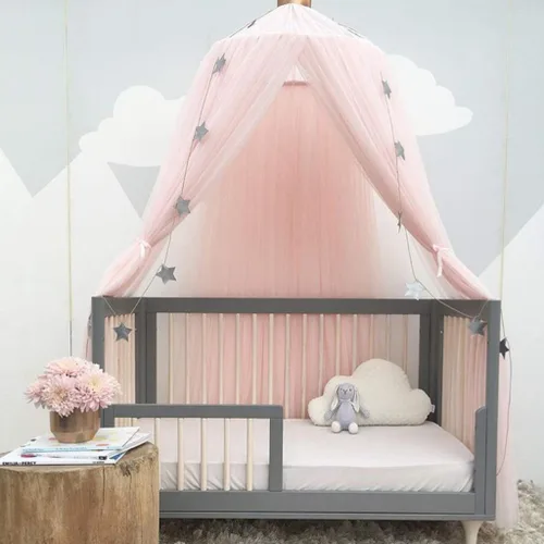 Vista 2 de Toldo para cama para niñas – Cama princesa Canopy Mosquitera Decoración de habitación de juegos cúpula Premium Hilado Netting Cortinas Baby Game Rosa