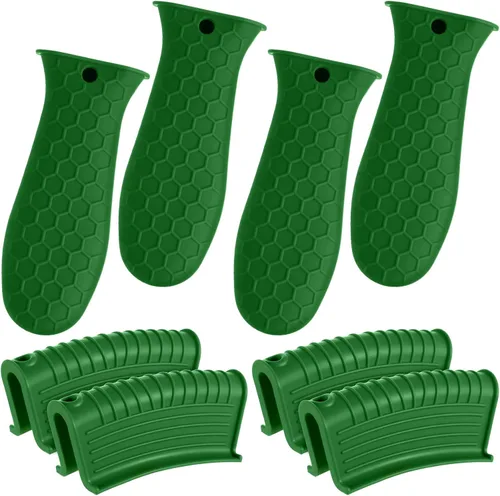 Vista 15 de Patelai Juego de 8 piezas de soportes para ollas de silicona, cubierta para mango de hierro fundido, resistente al calor, soportes para mango