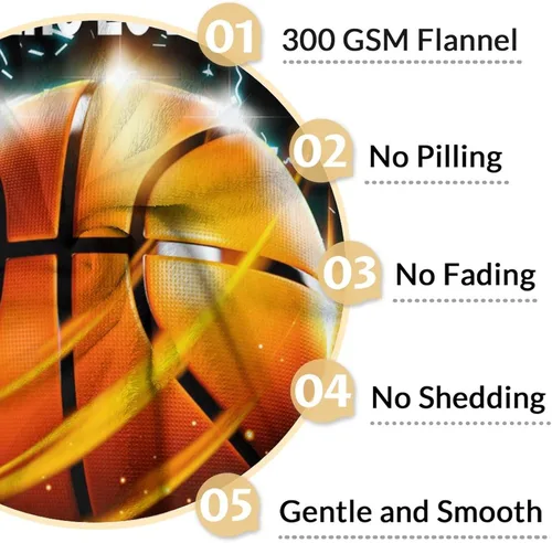 Vista 4 de Mantas de baloncesto – Manta suave y mullida para niños – Manta pequeña de 30 x 40 pulgadas para sala de estar y oficina – Manta deportiva negra