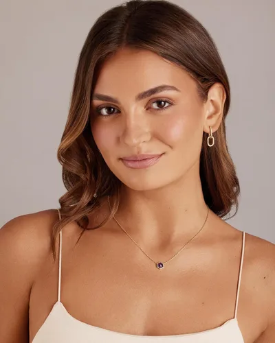 Vista 4 de PAVOI Collar con colgante de piedras preciosas chapado en oro de 14 quilates Delicados collares de cadena para mujer Colgantes de amatista