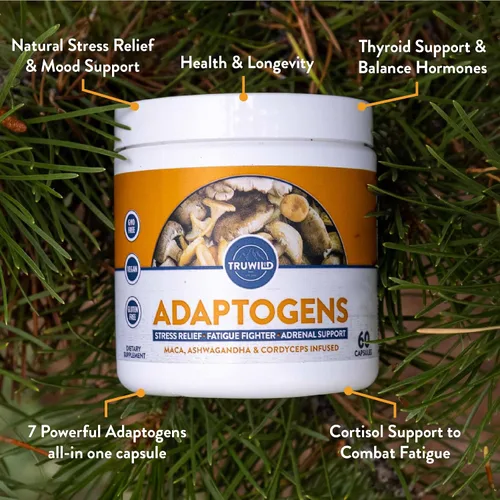 Vista 7 de TruWild Adaptogen Blend con Cordyceps Maca Ashwagandha - Mezcla de hongos de espectro completo para apoyo y función diarios, fórmula totalmente