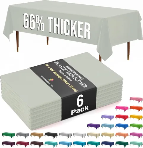 Vista 56 de Exquisite Mantel rectangular de plástico de alta calidad, 66% más grueso, 0.5 mil, paquete de 6 manteles desechables color aguamarina de 54 x 108