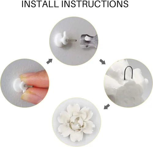 Vista 7 de LIUCOGXI 5 piezas de flores de cerámica para decoración de pared hechas a mano 3D colgantes de porcelana, arte de pared, escultura blanca de peonía