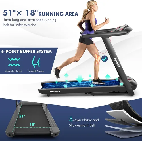 Vista 3 de Goplus Caminadora plegable de 4.75 HP con 15% de inclinación automática, caminadora eléctrica Superfit con control de voz y aplicación, 20 programas