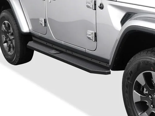 Vista 16 de APS iBoard - Estribos para Jeep Wrangler JL, tamaño mediano, 4 pulgadas, Aluminio negro