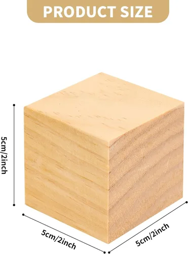 Vista 2 de Paquete de 50 cubos de madera de 2 pulgadas para manualidades, bloques de madera sin terminar, cubos de madera cuadrada maciza para pintura
