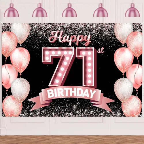 Vista 239 de Cartel de feliz cumpleaños décimo oro rosa, telón de fondo, saludos a 10 años, globos de confeti, decoración temática para niñas de 10 años