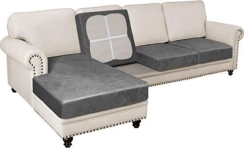 Vista 36 de Fundas para sofá modular, funda para sofá con aspecto de cuero, forma de L, 2 piezas, funda elástica suave para sofá seccional, protector de muebles