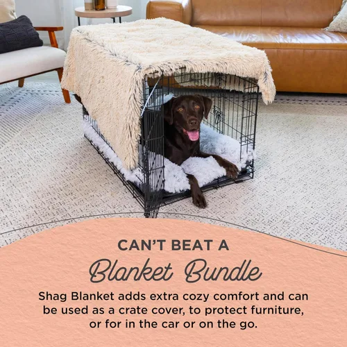 Vista 4 de Best Friends by Sheri The Original Calming Shag Donut Cuddler - Juego de cama para perros y gatos + manta para mascotas, color gris pardo, tamaño S