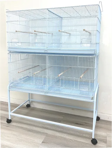Vista 10 de Combo: Jaula de vuelo de aves galvanizada chapada en zinc apilable y bloqueo, divisor extraíble con soporte rodante