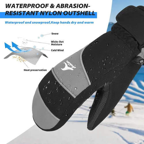 Vista 3 de Achiou Guantes de esquí para niños, guantes de nieve impermeables de invierno para niños, guantes de snowboard cálidos para pantalla táctil