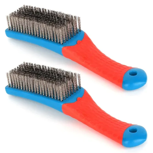 Vista 6 de Cepillos de alambre para limpieza, cepillo de alambre de acero inoxidable resistente para limpieza de óxido de metal, limpieza de pintura con mango