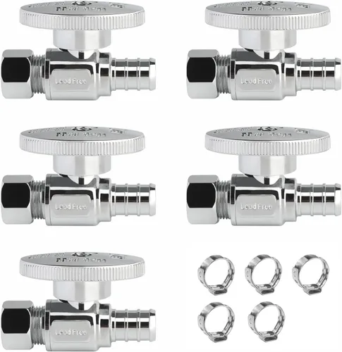 Vista 8 de Válvula de Parada Angular WiseWater 1/2" FNPT x 3/8" OD de Compresión, Válvula de Cierre de Inodoro de Cuarto de Vuelta de Latón Cromado para Baño