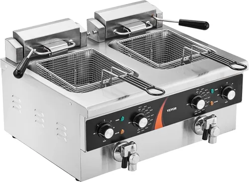 Vista 11 de VEVOR Freidora comercial, 2 freidora de aceite doble de 9 cuartos / 8.5 L con 2 cestas, acero inoxidable de 0.039 pulgadas de grosor, freidora