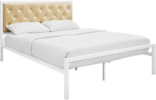 Vista 20 de Modway Mia - Base de cama de piel sintética copetuda, tamaño individual, color blanco y blanco