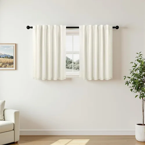 Vista 48 de Pitalk Cortinas cortas 100% opacas de lino para cafetería, 40 pulgadas de largo, 2 paneles, cortinas de puerta francesa para ventana, cortina