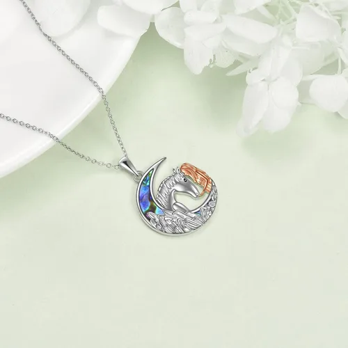 Vista 5 de YAFEINI Collar de plata de ley con colgante de caballo, dragón, lobo y lobo, joyería para mujer