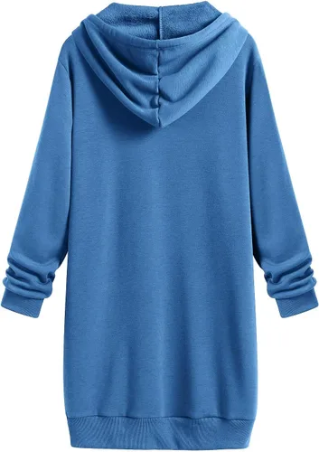Vista 5 de Juebong Sudaderas con capucha de moda para mujer, color liso, con cremallera, con bolsillos, abrigos de otoño, chaqueta de manga larga con capucha
