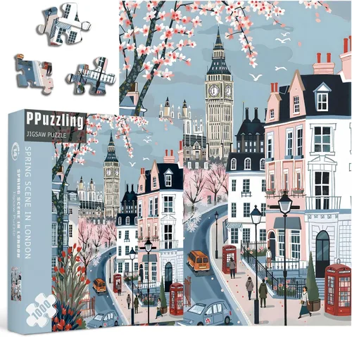 Vista 2 de London Spring Puzzles para adultos 1000 piezas, rompecabezas de paisaje urbano europeo, rompecabezas romántico de escena de viaje