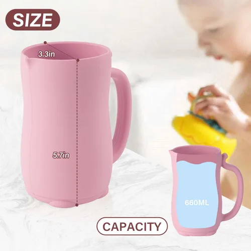 Vista 4 de mandoo Taza de enjuague de baño para bebés, silicona de grado alimenticio, taza de enjuague para champú y lavado corporal para niños con mango