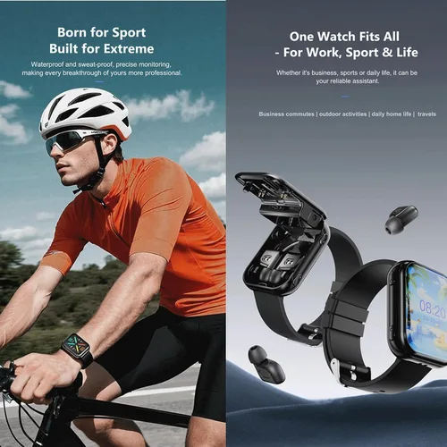 Vista 5 de Tuanzi Reloj inteligente T1 2 en 1 con auriculares inalámbricos 1.8 pulgadas HD Fitness Tracker con monitor de frecuencia cardíaca 19 modos