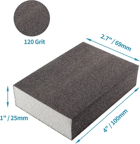 Vista 4 de Esponja de lija de grano 120, lavable y reutilizable, kit de bloque de lijado, esponja de papel de lija para madera, metal, paneles de yeso