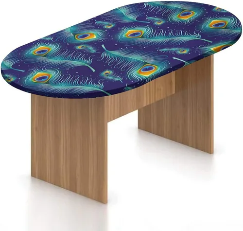 Vista 20 de XISUNYA Mantel ovalado ajustable de poliéster elástico de pavo real, con estampado de fotos y plumas coloridas, se adapta a mesas ovaladas de hasta