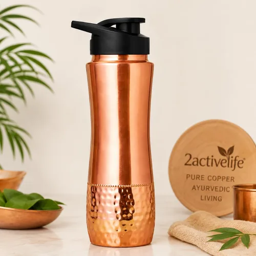 Vista 2 de Botella de agua de cobre con tapa para sorber, 30.4 onzas (30.4 fl oz / 900 ml), botella de cobre sólido 100% puro para agua potable, botella