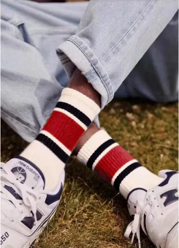 Vista 6 de 4 pares de calcetines a rayas para mujer, calcetines deportivos retro de algodón, elásticos, calcetines novedosos, unisex, multicolor
