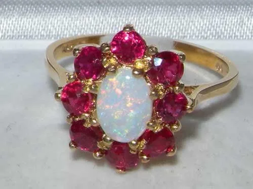 Vista 4 de Anillo de oro amarillo de 14 quilates con ópalo auténtico y rubí para mujer