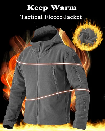 Vista 4 de BIYLACLESEN Chaquetas tácticas de forro polar Softshell para hombre con cremallera completa