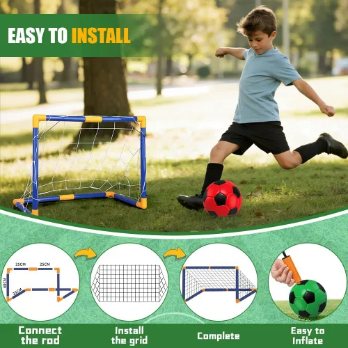 Vista 3 de Soccer Goal Set 23" W×18" H×12" D, Portable Soccer Goal Training Equipment, Mini Soccer Net with 3 Soccer Ball for Sports Game, Soccer Set for Kids
