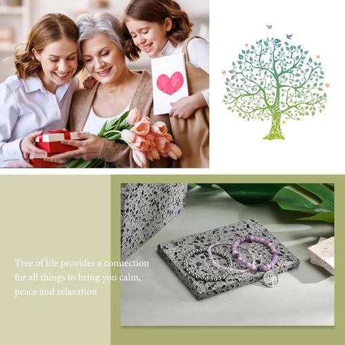 Vista 7 de TempBeau Life of Tree Bracelet for Women - Natural Stone Crystal Beaded Girl Stretch, Stackable Silver Chain Strand Set, Boho Bohemian Beach