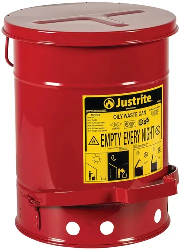Vista 29 de Justrite Recipiente para desechos aceitosos de acero galvanizado de 10 galones, recipiente de seguridad metálico para trapos con aceite de 18 x 14