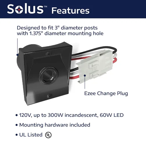 Vista 2 de Solus Sensor de atardecer a amanecer con enchufe de cambio Ezee - Sensor de fotocélula exterior para postes de lámpara de 3 pulgadas