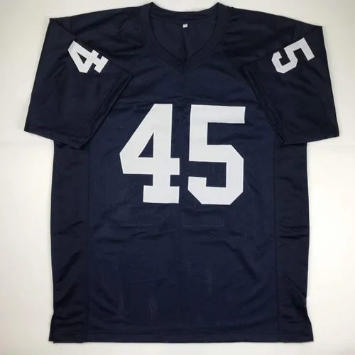 Vista 4 de Camiseta de fútbol universitario de Notre Dame azul con autógrafo/firma de Rudy Ruettiger JSA COA