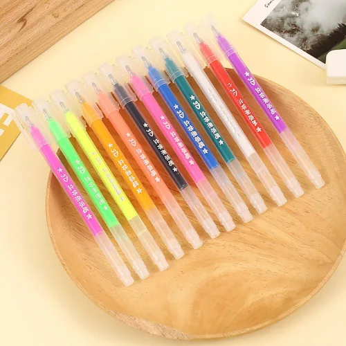 Vista 3 de Katutude Juego de bolígrafos de tinta de gelatina brillante 3D, paquete de 6 bolígrafos de gel fluorescentes con purpurina coloreada, bolígrafos