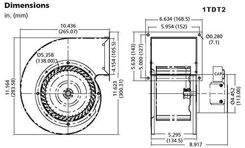 Vista 3 de Dayton 1TDT2 - Soplador, 549 CFM, 115 V, 2,05 Amp, 1640 RPM