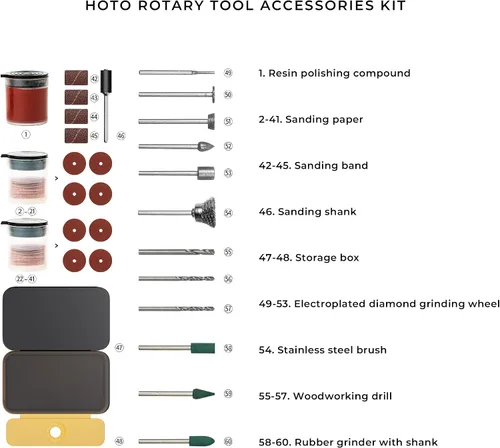 Vista 7 de HOTO Kit de herramientas rotativas inalámbricas con 94 accesorios, motor fuerte, 25000 rpm, 5 velocidades variables, potente bolígrafo de grabado